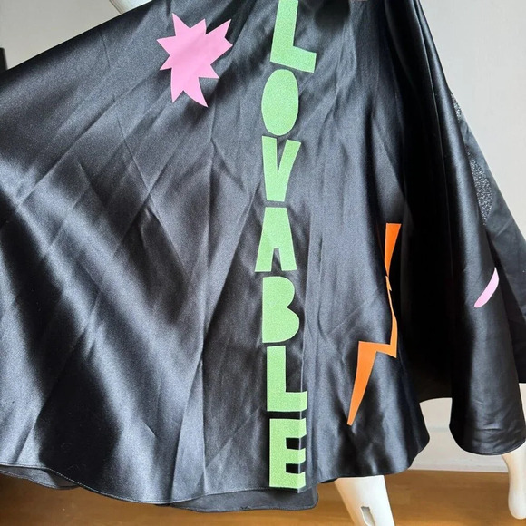 Roberta Einer Black Circle Satin Skirt w Phrases XS - Picture 3 of 13